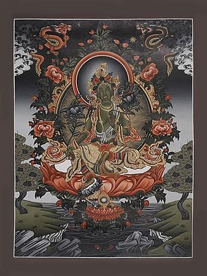 Goddess Green Tara - Tibetan Buddhist (Brocadeless Thangka)