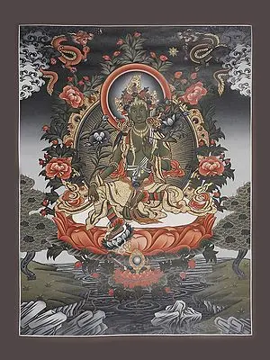 Goddess Green Tara - Tibetan Buddhist (Brocadeless Thangka)