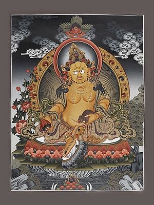 Tibetan Buddhist God of Wealth - Kubera (Brocadeless Thangka)