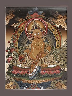 Kubera (Brocadeless Thangka) - Tibetan Buddhist God of Wealth