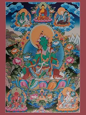 Goddess Green Tara - Tibetan Buddhist (Brocadeless Thangka)