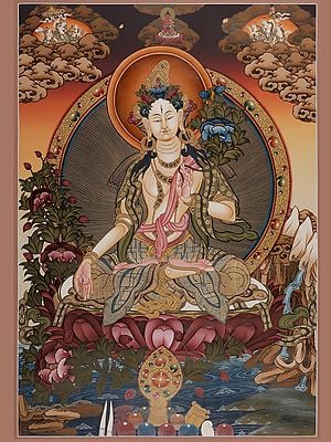 Goddess White Tara - Tibetan Buddhist (Brocadeless Thangka)