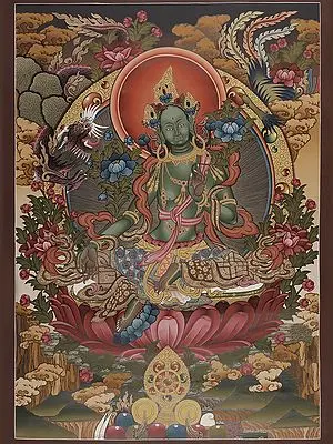 Goddess Green Tara - Tibetan Buddhist (Brocadeless Thangka)