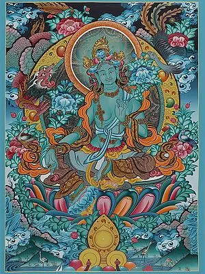 Goddess Green Tara - Tibetan Buddhist (Brocadeless Thangka)