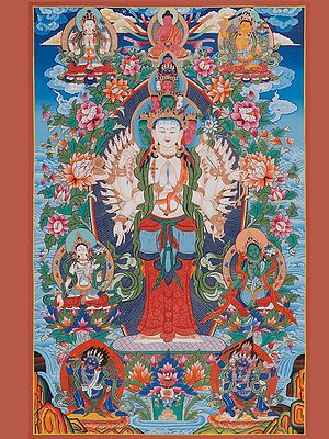 Avalokiteshvara Thangka Artwork (Brocadeless Thangka)