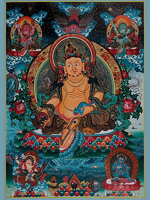 The Tibetan Buddhist God of Wealth - Kubera (Brocadeless Thangka)