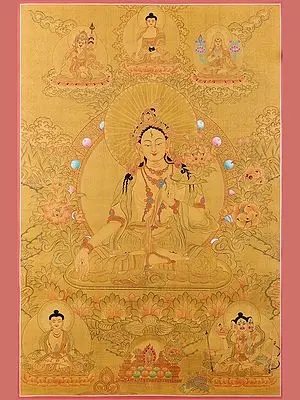 Goddess White Tara - Tibetan Buddhist (Brocadeless Thangka)