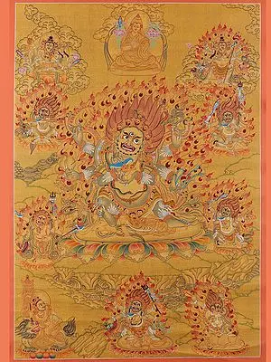 Six Hands Mahakala Thangka (Brocadeless Thangka)