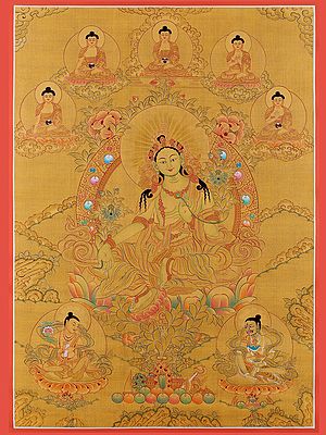 Goddess Green Tara - Tibetan Buddhist (Brocadeless Thangka)