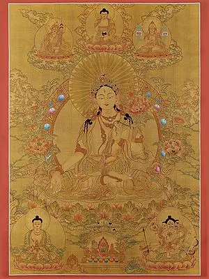Goddess White Tara - Tibetan Buddhist (Brocadeless Thangka)