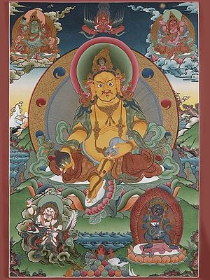 The Tibetan Buddhist God of Wealth - Panch Kubera (Brocadeless Thangka)