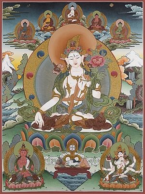 Tibetan Buddhist - Goddess White Tara (Brocadeless Thangka)