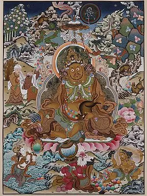 The Tibetan Buddhist God of Wealth - Kubera (Brocadeless Thangka)