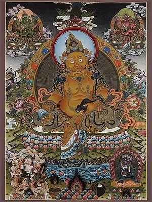 The Tibetan Buddhist God of Wealth - Lord Kubera (Brocadeless Thangka)