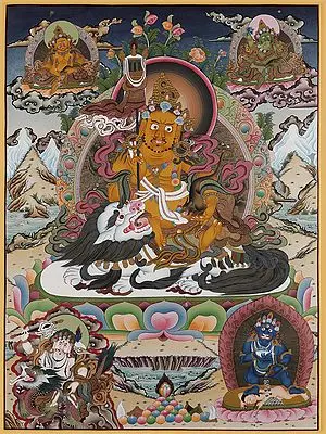 Panch Kubera - The Tibetan Buddhist God of Wealth (Brocadeless Thangka)