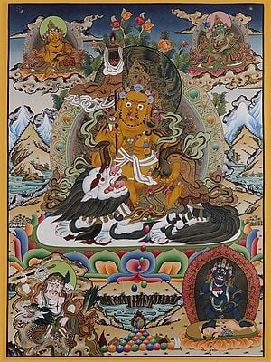 Panch Kubera - The Tibetan Buddhist God of Wealth (Brocadeless Thangka)