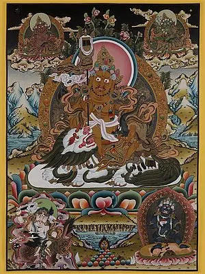 Panch Kubera - The Tibetan Buddhist God of Wealth (Brocadeless Thangka)