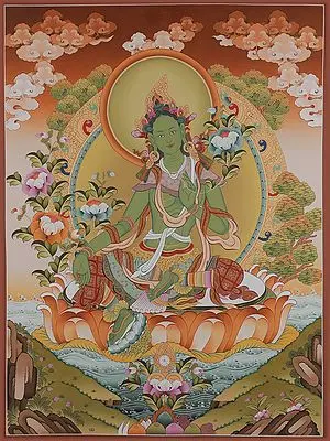 Goddess Green Tara - Tibetan Buddhist (Brocadeless Thangka)