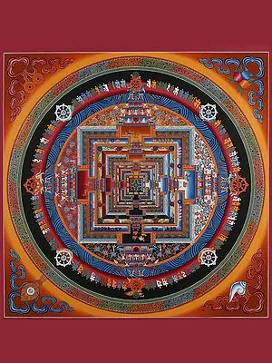 Kalachakra Mandala with Border (Brocadeless Thangka)