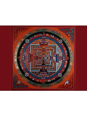 Buddhist Kalachakra Mandala (Brocadeless Thangka)