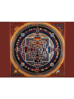 Buddhist Kalachakra Mandala (Brocadeless Thangka)