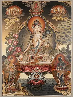 Goddess White Tara - Tibetan Buddhist Deity (Brocadeless Thangka)