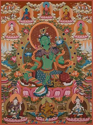 Tibetan Buddhist Deity - Goddess Green Tara (Brocadeless Thangka)