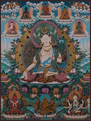 Goddess White Tara - Tibetan buddhist Deity (Brocadeless Thangka)