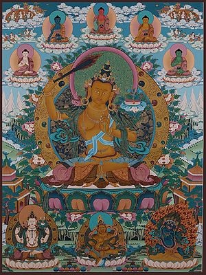 Manjushri - Tibetan Buddhist Deity (Brocadeless Thangka)