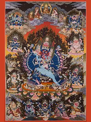 Yamantaka, Destroyer of the God of Death (Brocadeless Thangka)