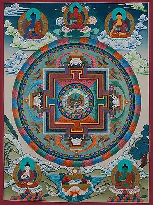 Green Tara Mandala (Brocadeless Thangka)