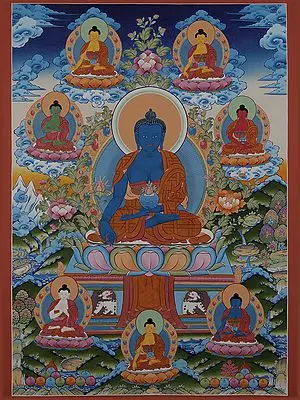 Eight Medicine Buddhas (Brocadeless Thangka)