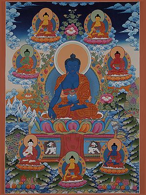 Eight Medicine Buddhas (Brocadeless Thangka)