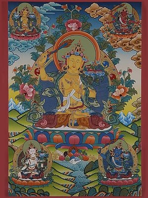 Manjushri - Tibetan Buddhist Deity (Brocadeless Thangka)