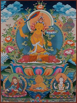 Manjushri - The Buddha of Wisdom (Brocadeless Thangka)