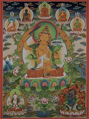 Manjushri - Tibetan Buddhist Deity (Brocadeless Thangka)