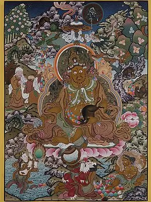 Kubera - The Tibetan Buddhist God (Brocadeless Thangka)