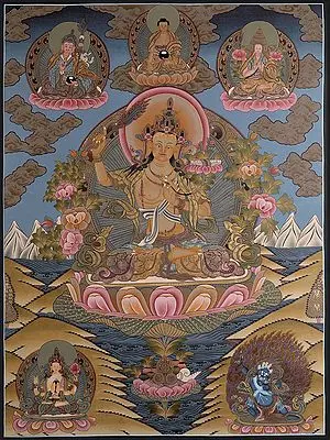 Manjushri - The Buddha of Wisdom (Brocadeless Thangka)