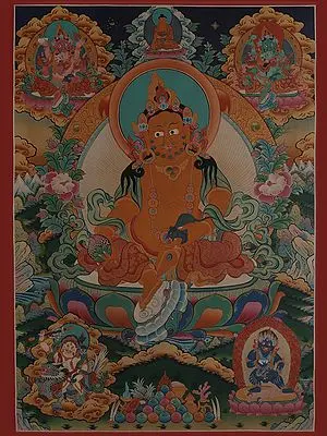 Panch Kubera - The Tibetan Buddhist God of Wealth (Brocadeless Thangka)