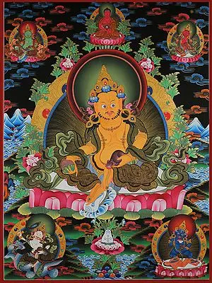 Panch Kubera - The Tibetan Buddhist God of Wealth (Brocadeless Thangka)
