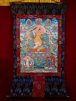 Manjushri - Buddha of Infinite Wisdom (With Brocade Thangka)