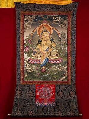 Kubera - The Tibetan Buddhist God of Wealth (With Brocade Thangka)