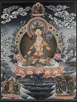 Tibetan Buddhist - Goddess White Tara (Brocadeless Thangka)