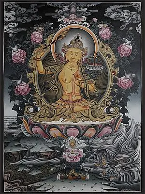 Manjushri - Tibetan Buddhist Deity (Brocadeless Thangka)