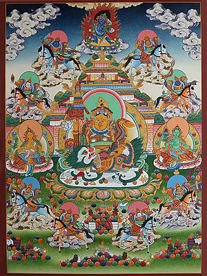 Kubera - The Tibetan Buddhist God of Wealth (Brocadeless Thangka)