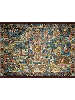 Life Story of Lord Buddha (Brocadeless Thangka)