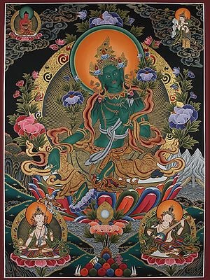 Goddess Green tara - Tibetan Buddhist Deity (Brocadeless Thangka)