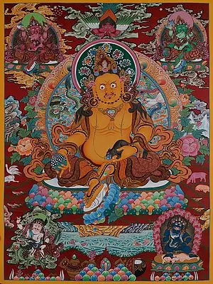 Panch Kubera - The Tibetan Buddhist God of Wealth (Brocadeless Thangka)
