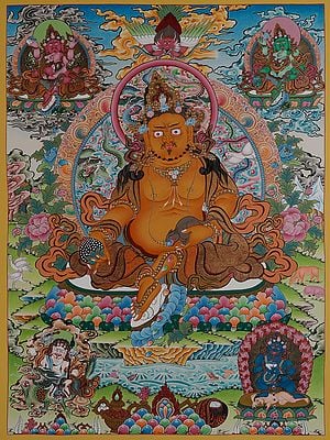 Tibetan Buddhist God of Wealth - Panch Kubera (Brocadeless Thangka)