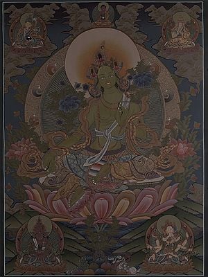 Tibetan Buddhist Deity - Goddess Green Tara (Brocadeless Thangka)